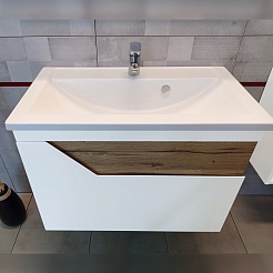 Бриклаер Мебель для ванной Брайтон 70 (Mario) белая матовая/дуб кера – фотография-6